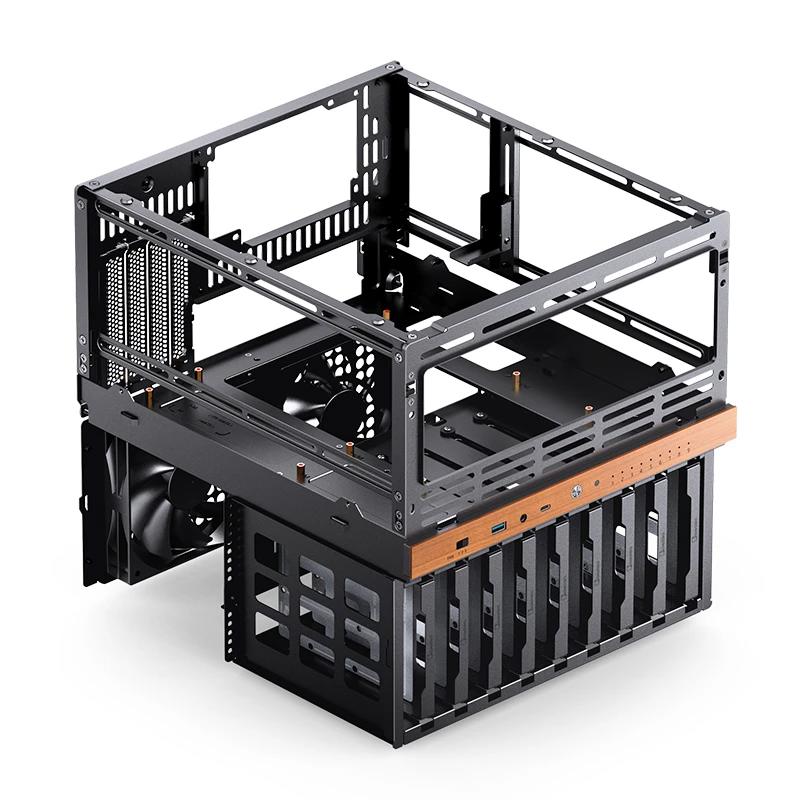 A large main feature product image of Jonsbo N6 - 34L Compact mATX 9-Bay NAS Case (Black)