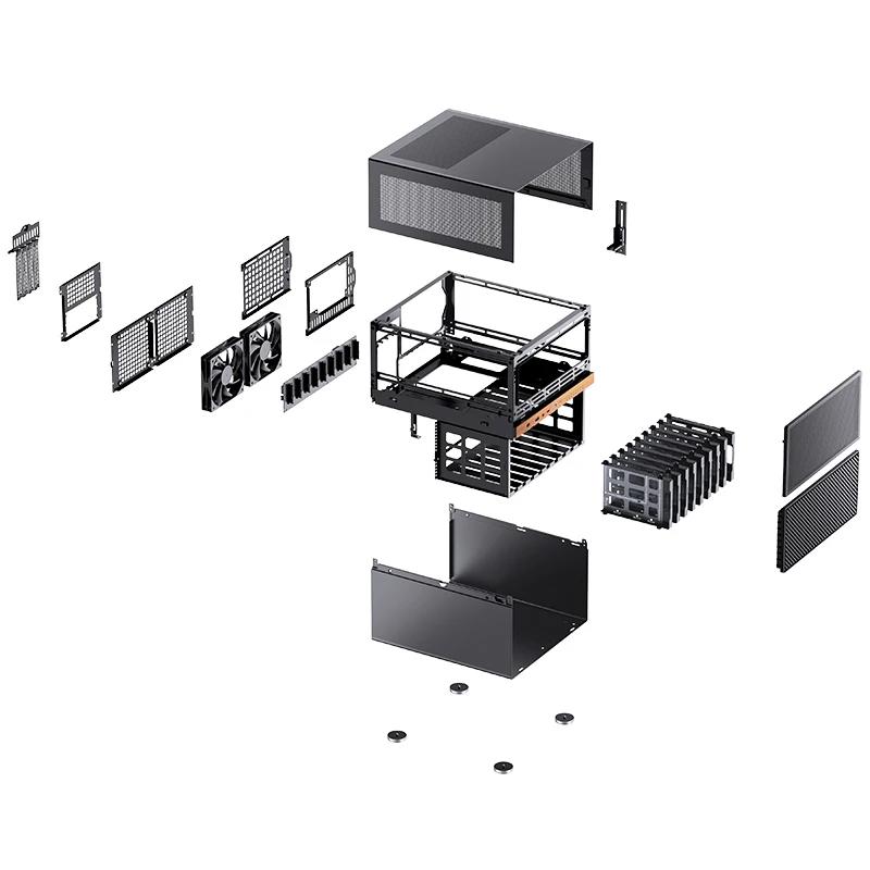 A large main feature product image of Jonsbo N6 - 34L Compact mATX 9-Bay NAS Case (Black)