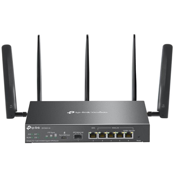 A large main feature product image of EX-DEMO TP-Link Omada ER706W-4G - AX3000 4G+ Multi-Gigabit Wi-Fi 6 VPN Router