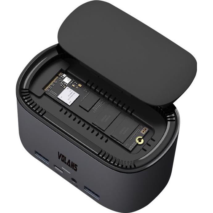 A large main feature product image of EX-DEMO Volans Aluminium 12-in-1 Triple Display USB Type-C Docking Station