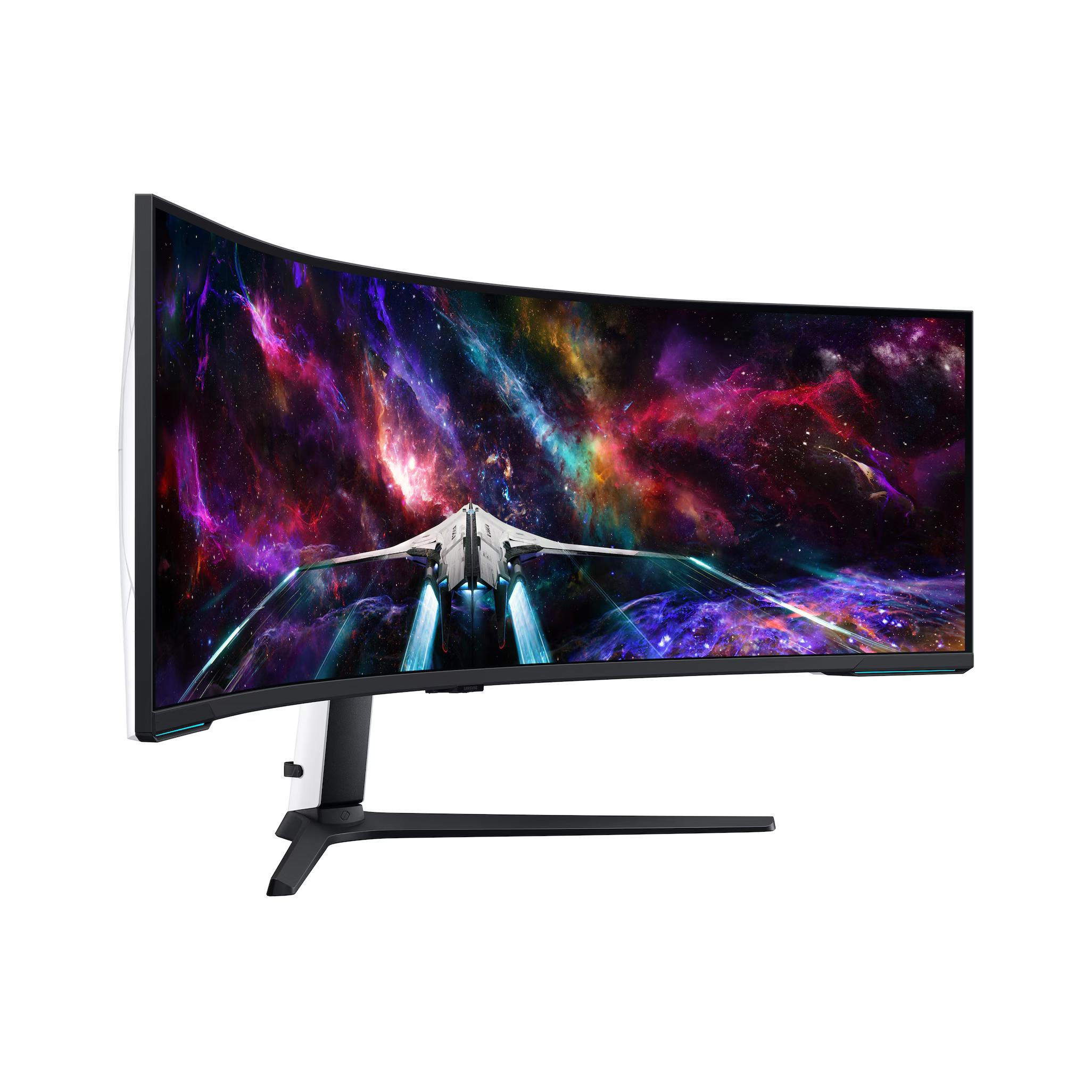 A large main feature product image of Samsung Odyssey Neo G9 QLED - Curved 57" DUHD 7680 x 2160 240Hz 1ms VA Gaming Monitor