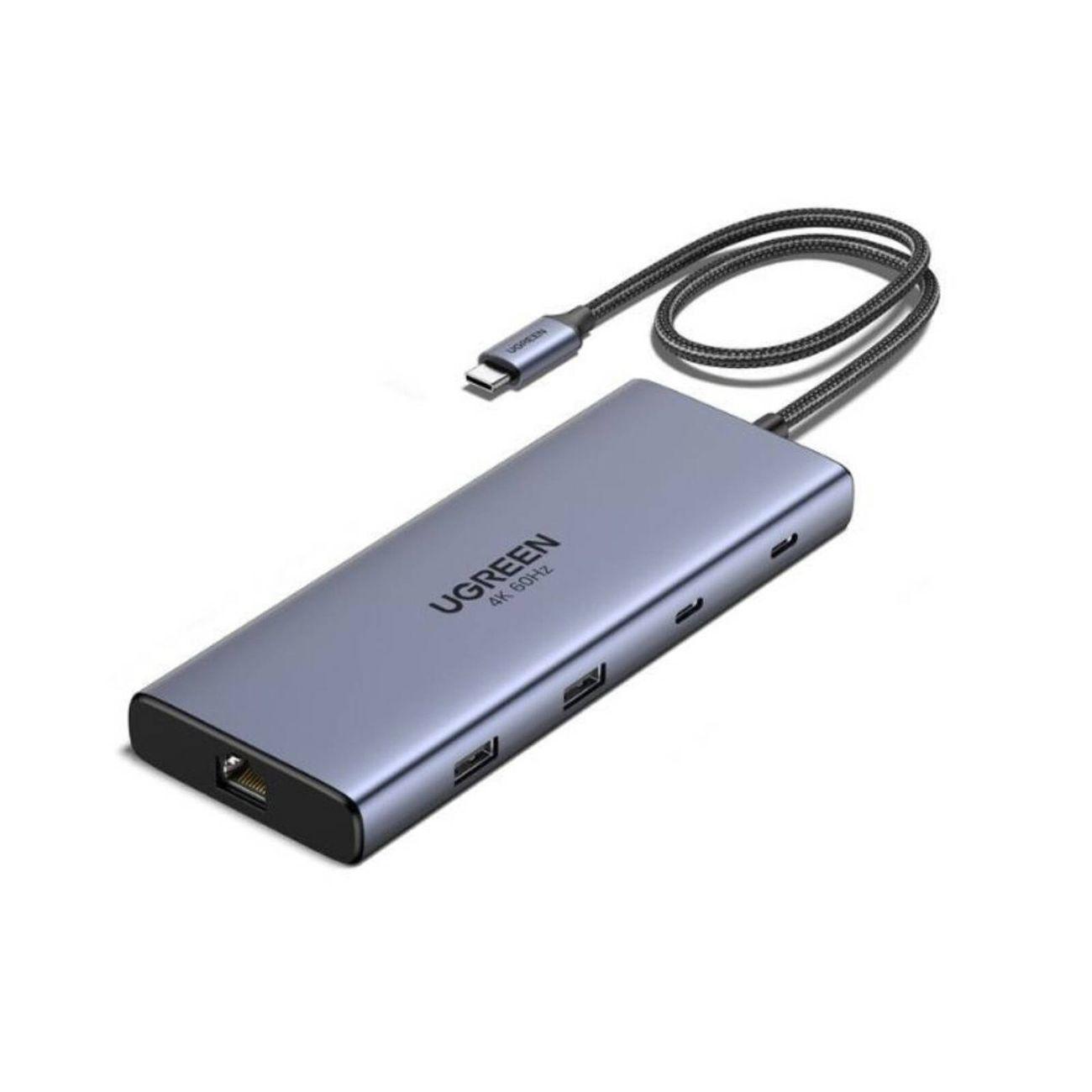 A large main feature product image of UGREEN 10-in-1 Dual 4K Display USB Type-C Hub