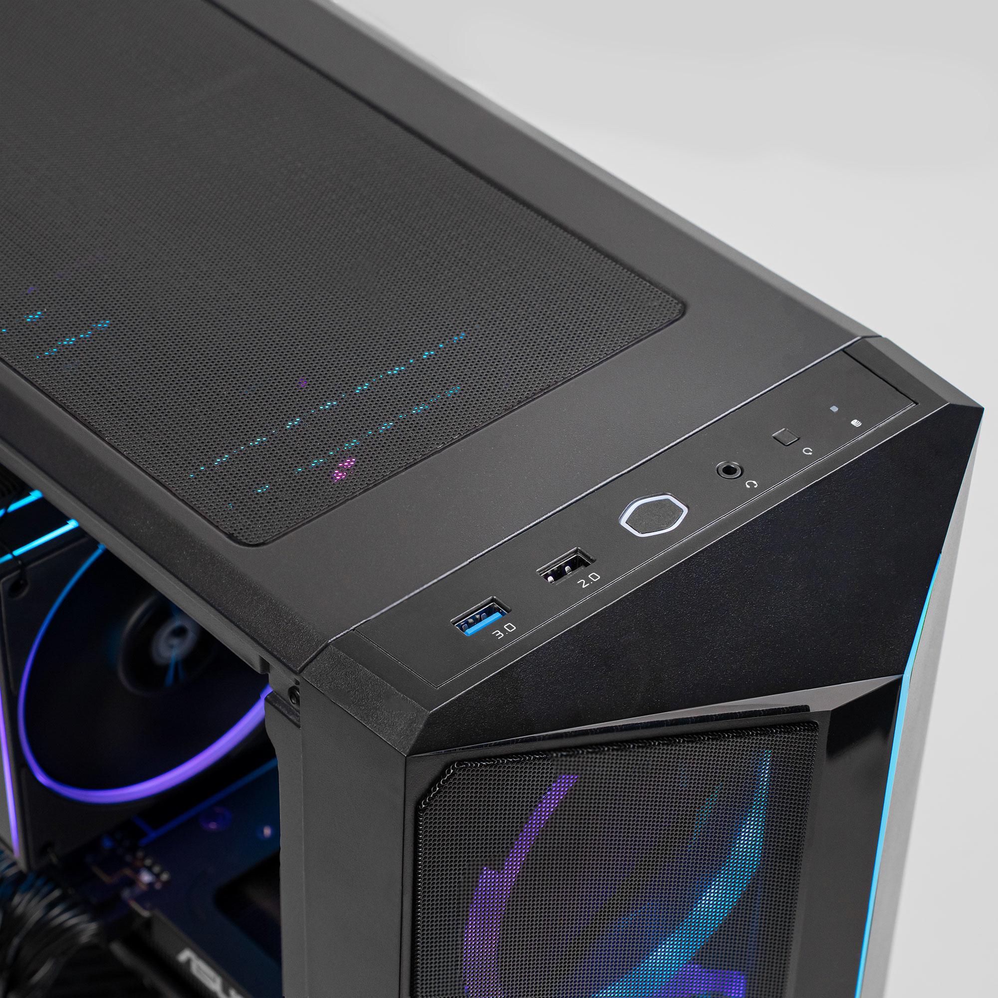 A large main feature product image of PLE Edge RX 9070 XT Prebuilt Ready To Go Gaming PC