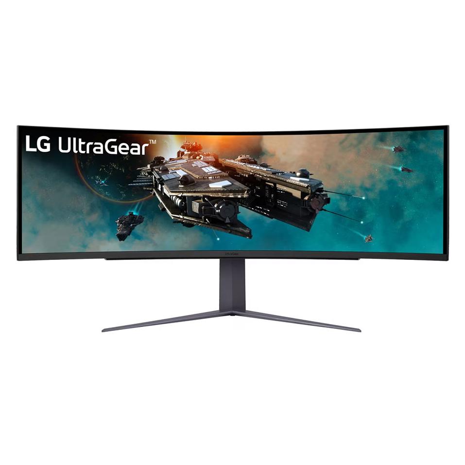 A large main feature product image of LG UltraGear 49GR85DC-B - 49" Curved 1440p Ultrawide 240Hz Gaming Monitor