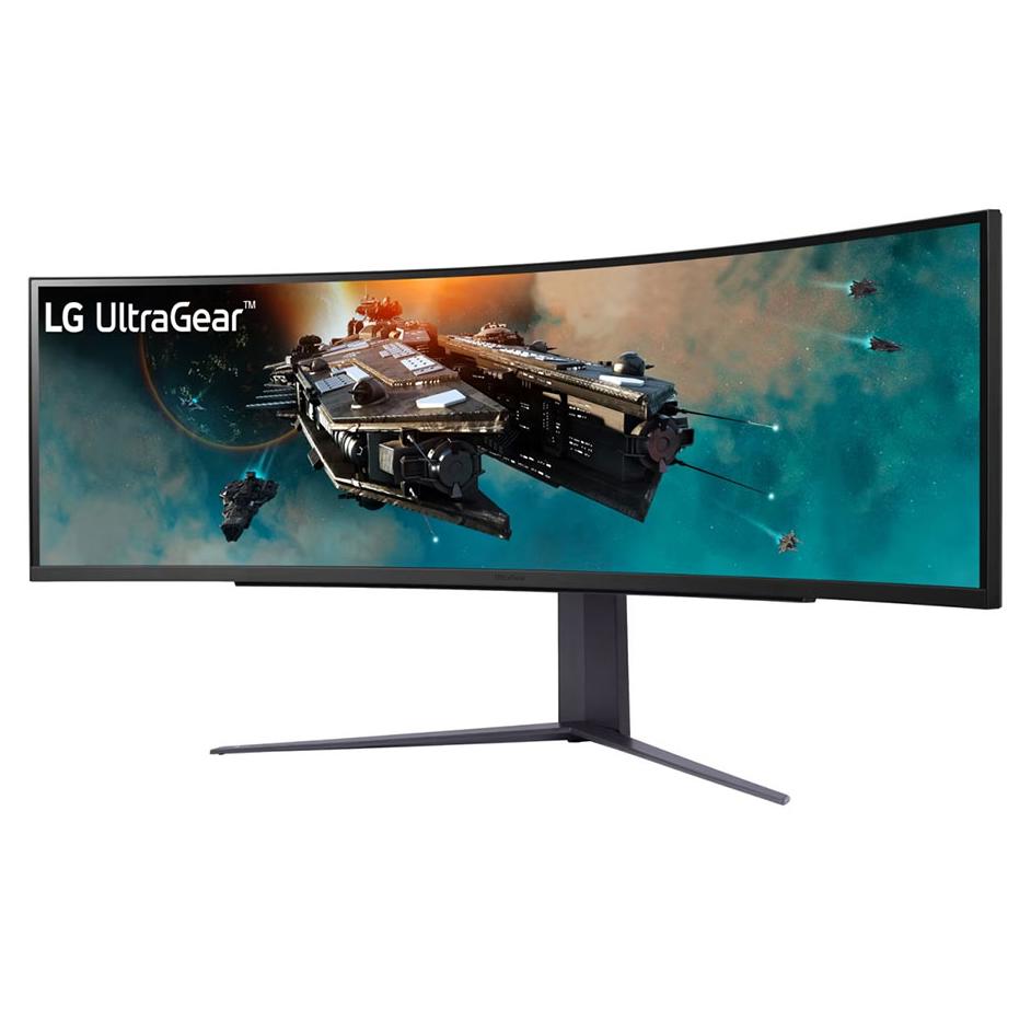 A large main feature product image of LG UltraGear 49GR85DC-B - 49" Curved 1440p Ultrawide 240Hz Gaming Monitor