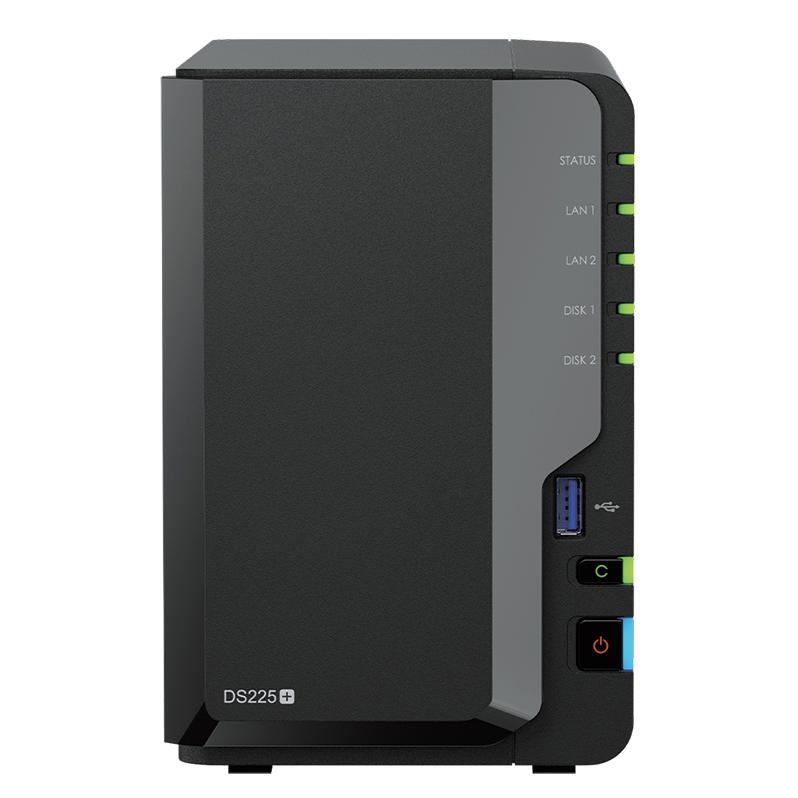 A large main feature product image of Synology DiskStation DS225+ 2-Bay NAS (2.0GHz Intel 4-Core, 2GB RAM, 2.5GbE + 1GbE)