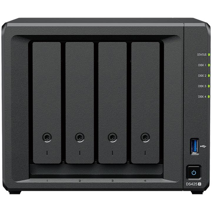 A large main feature product image of Synology DiskStation DS425+ 4-Bay NAS (2.0GHz Intel 4-Core, 2GB RAM, 2.5GbE + 1GbE)