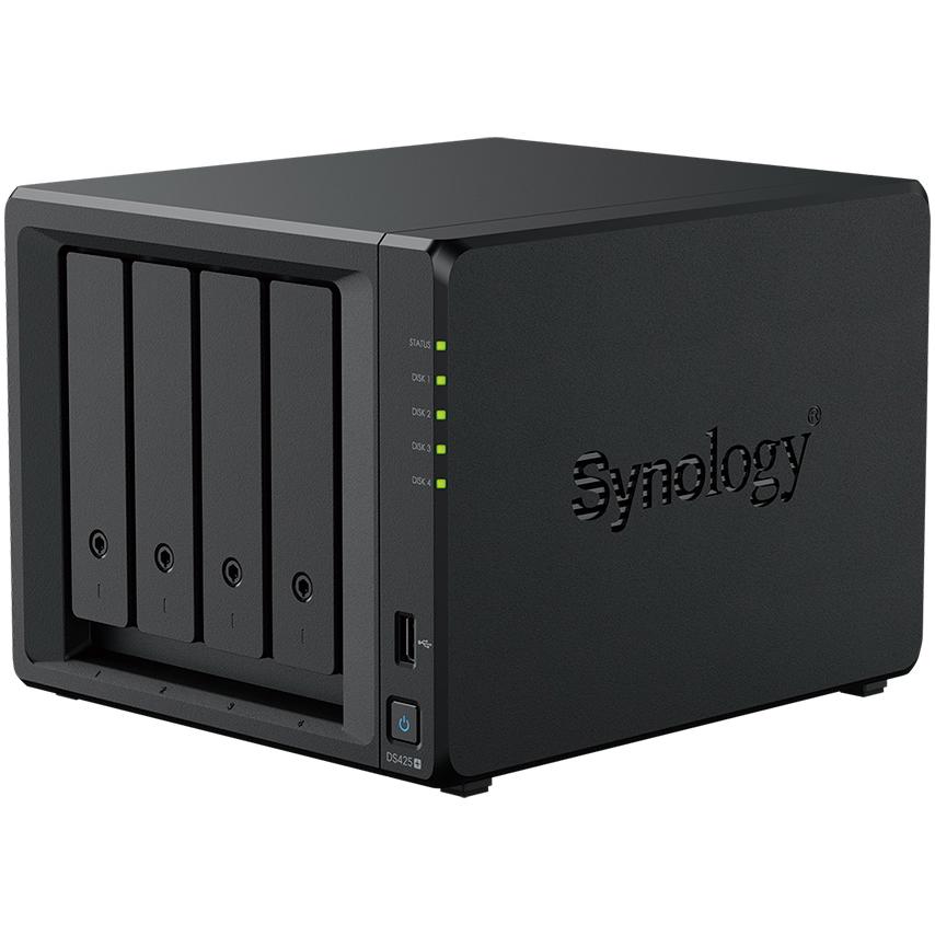 A large main feature product image of Synology DiskStation DS425+ 4-Bay NAS (2.0GHz Intel 4-Core, 2GB RAM, 2.5GbE + 1GbE)