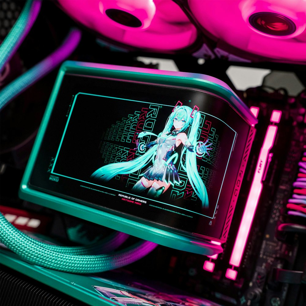 A large main feature product image of PLE Hatsune Miku RTX 5080 Prebuilt Ready To Go Gaming PC