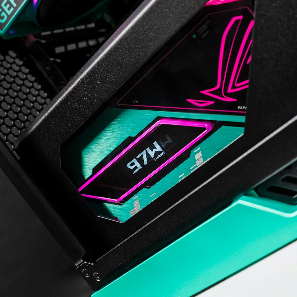 A large main feature product image of PLE Hatsune Miku RTX 5080 Prebuilt Ready To Go Gaming PC