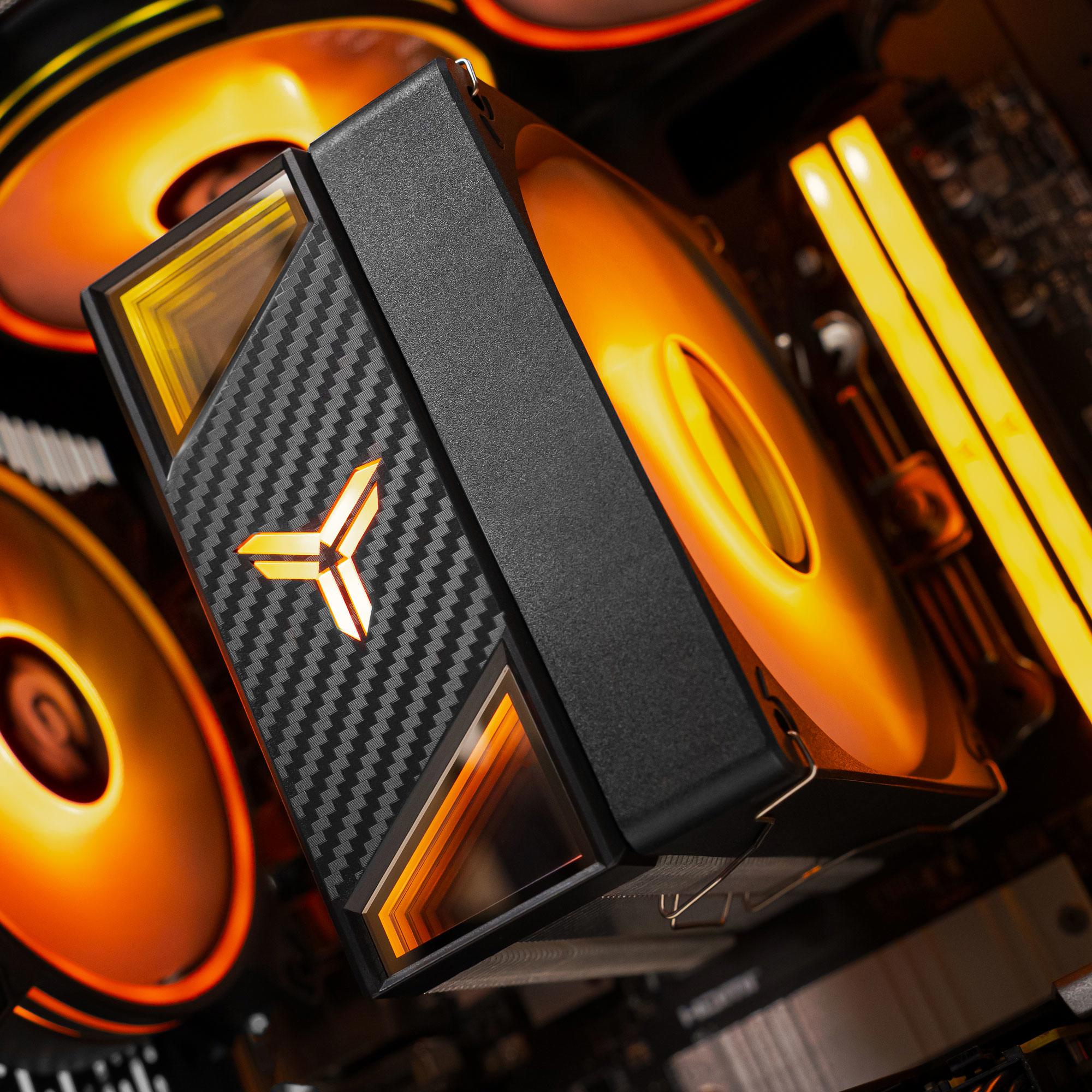 A large main feature product image of PLE Ember RX 9060 XT Prebuilt Ready To Go Gaming PC