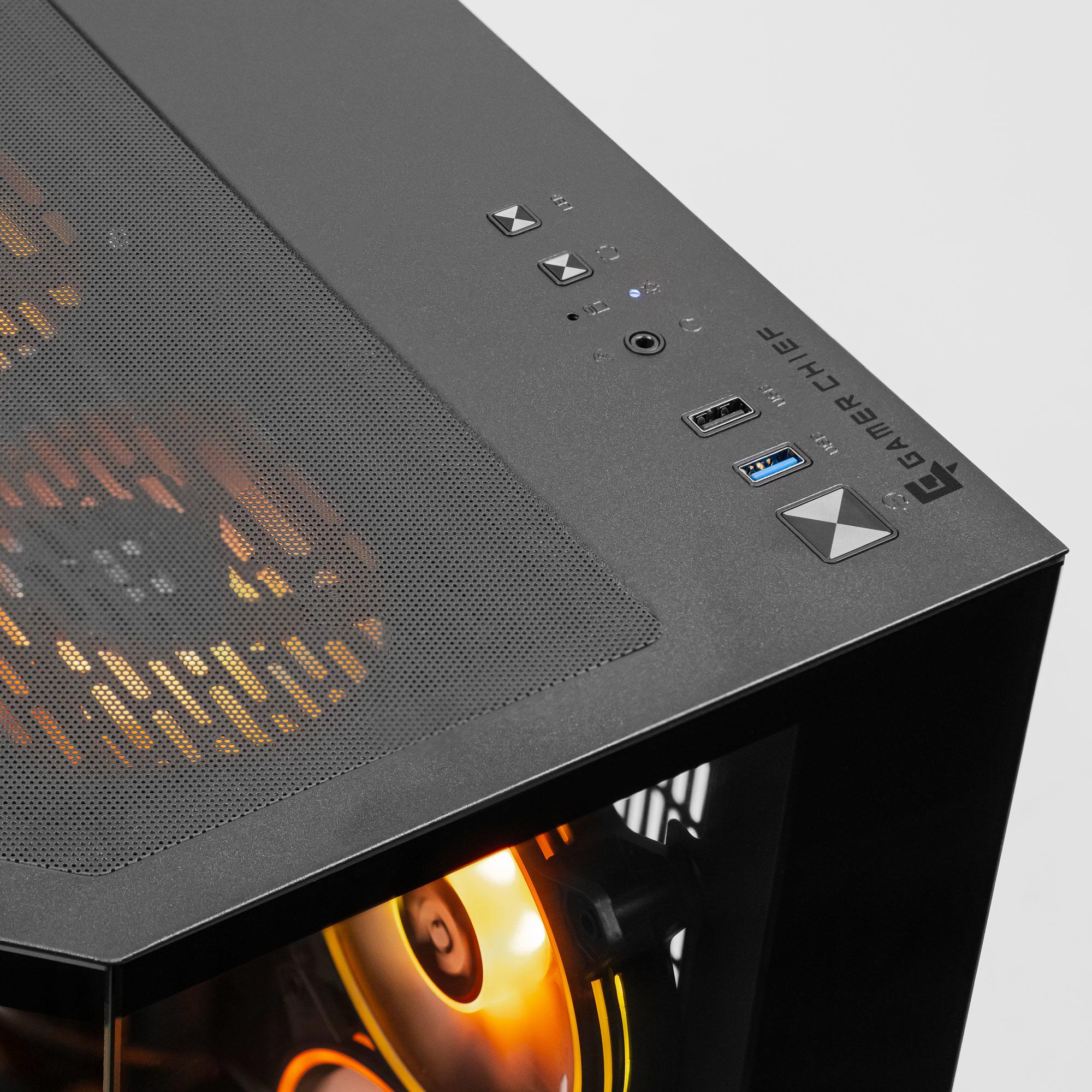 A large main feature product image of PLE Ember RX 9060 XT Prebuilt Ready To Go Gaming PC