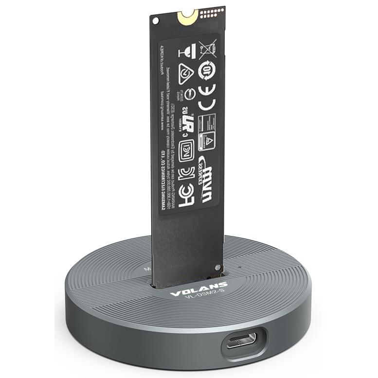 A large main feature product image of Volans DSM2-S Aluminium USB Type-C (Gen 2) M.2 NVMe/SATA SSD Docking Station
