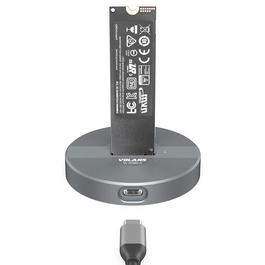 A large main feature product image of Volans DSM2-S Aluminium USB Type-C (Gen 2) M.2 NVMe/SATA SSD Docking Station