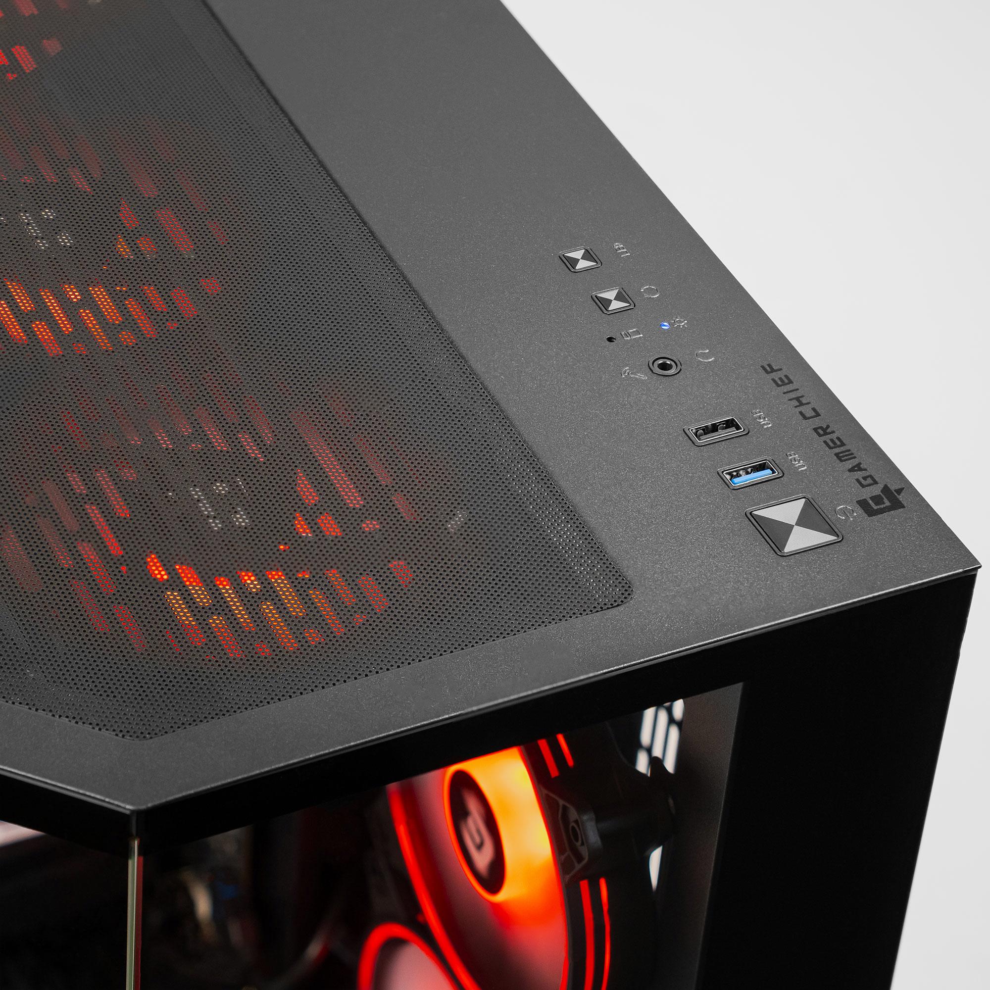 A large main feature product image of PLE Strike RTX 5060 Prebuilt Ready To Go Gaming PC