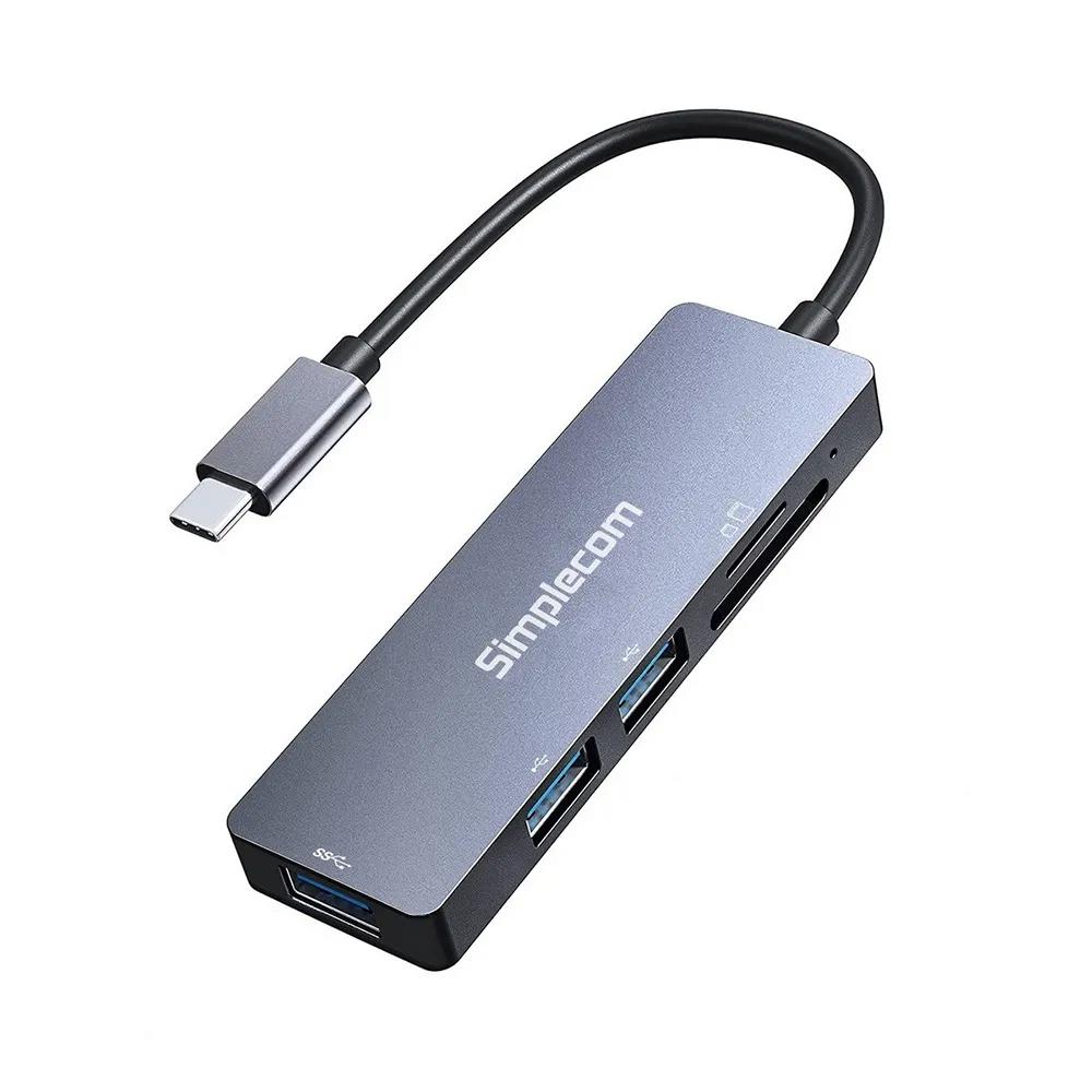 A large main feature product image of Simplecom CH255 USB-C 5-in-1 Multiport Adapter 3-Port USB-A Hub with SD MicroSD Card Reader