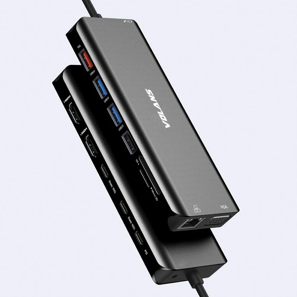 Volans Aluminium 14-in-1 Triple Display Multifunctional USB Type-C Hub - With 100W Power Delivery (V2)