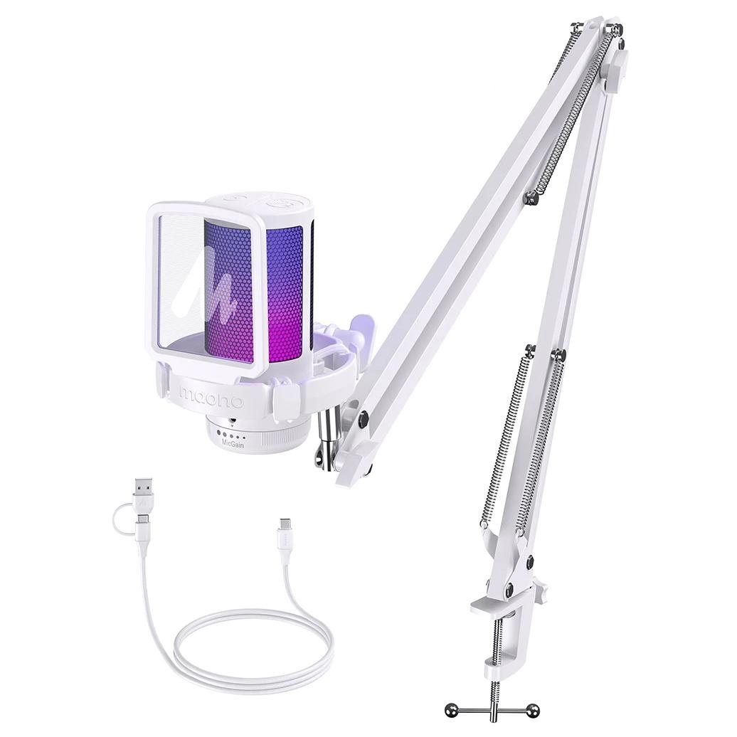 A large main feature product image of MAONO DGM20S Gamerwave Condenser USB Gaming RGB Microphone (White)