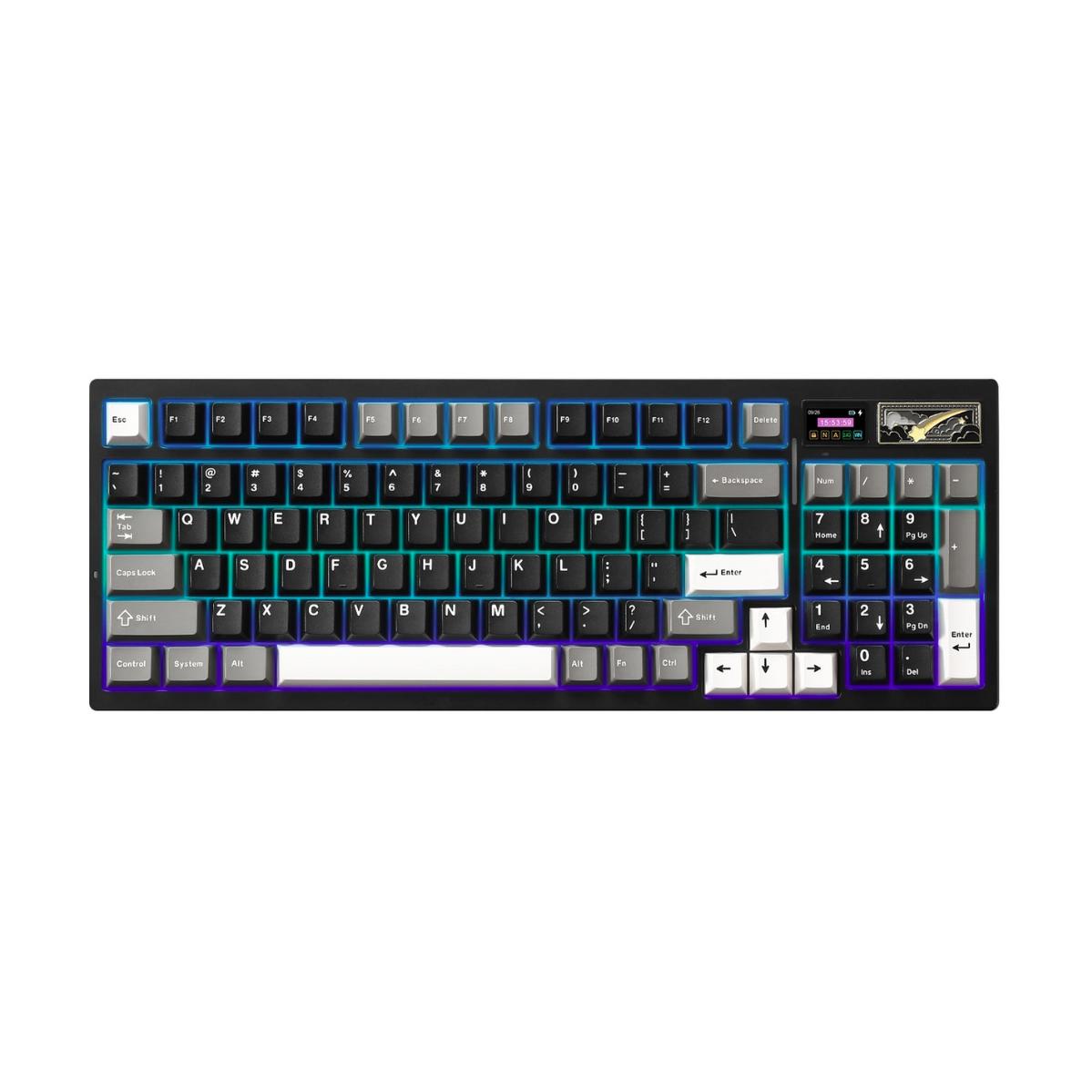 A large main feature product image of YUNZII IF99 QMK/VIA Full Size Wireless Mechanical Keyboard with LCD Screen - Black (Cocoa Cream V2 Switch)