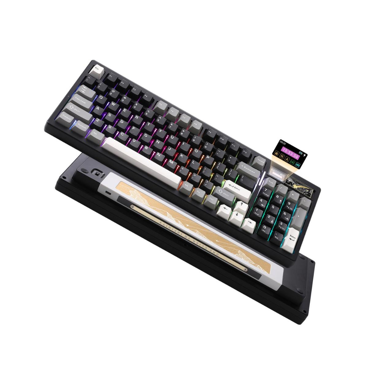 A large main feature product image of YUNZII IF99 QMK/VIA Full Size Wireless Mechanical Keyboard with LCD Screen - Black (Cocoa Cream V2 Switch)