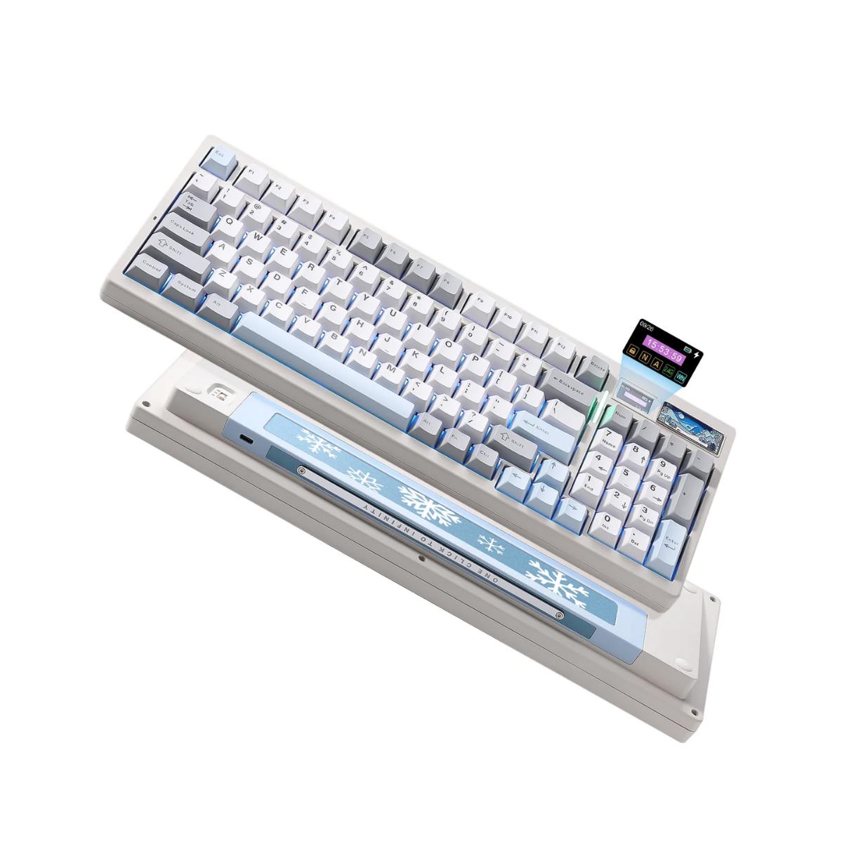 A large main feature product image of YUNZII IF99 QMK/VIA Full Size Wireless Mechanical Keyboard with LCD Screen - White (Cocoa Cream V2 Switch)