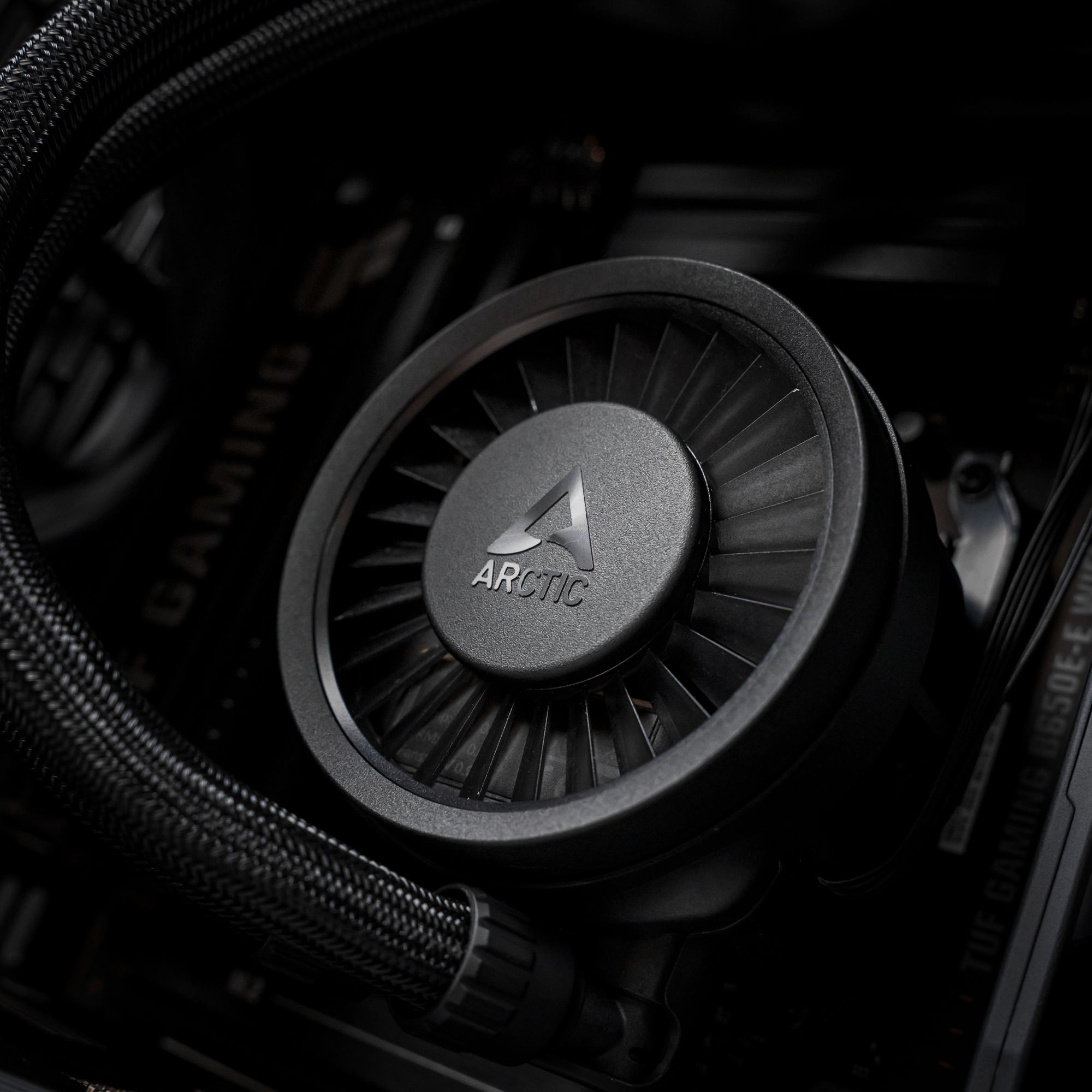 A large main feature product image of PLE Blackout RTX 5080 Prebuilt Ready to go Gaming PC