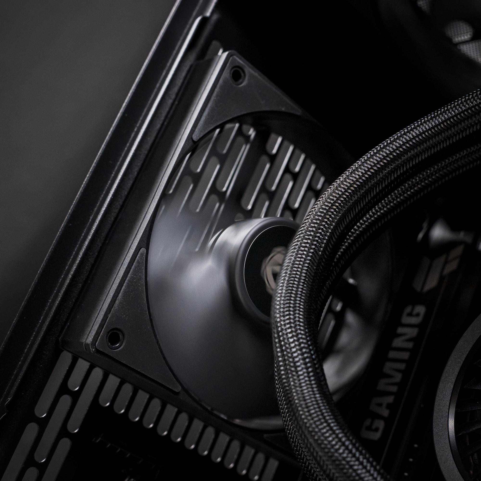 A large main feature product image of PLE Blackout RTX 5080 Prebuilt Ready to go Gaming PC