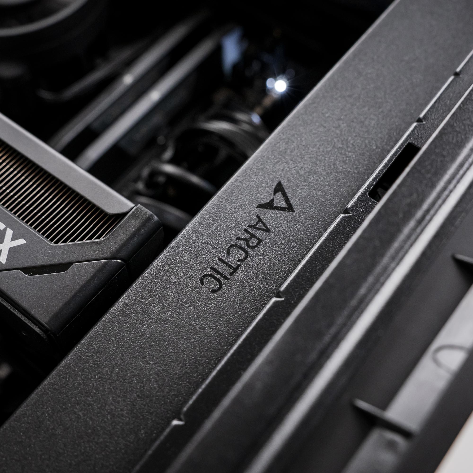 A large main feature product image of PLE Blackout RTX 5080 Prebuilt Ready to go Gaming PC