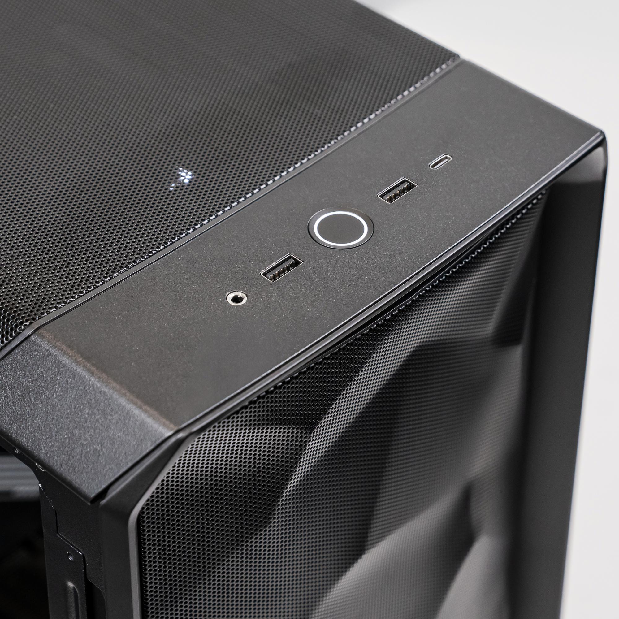 A large main feature product image of PLE Blackout RTX 5080 Prebuilt Ready to go Gaming PC