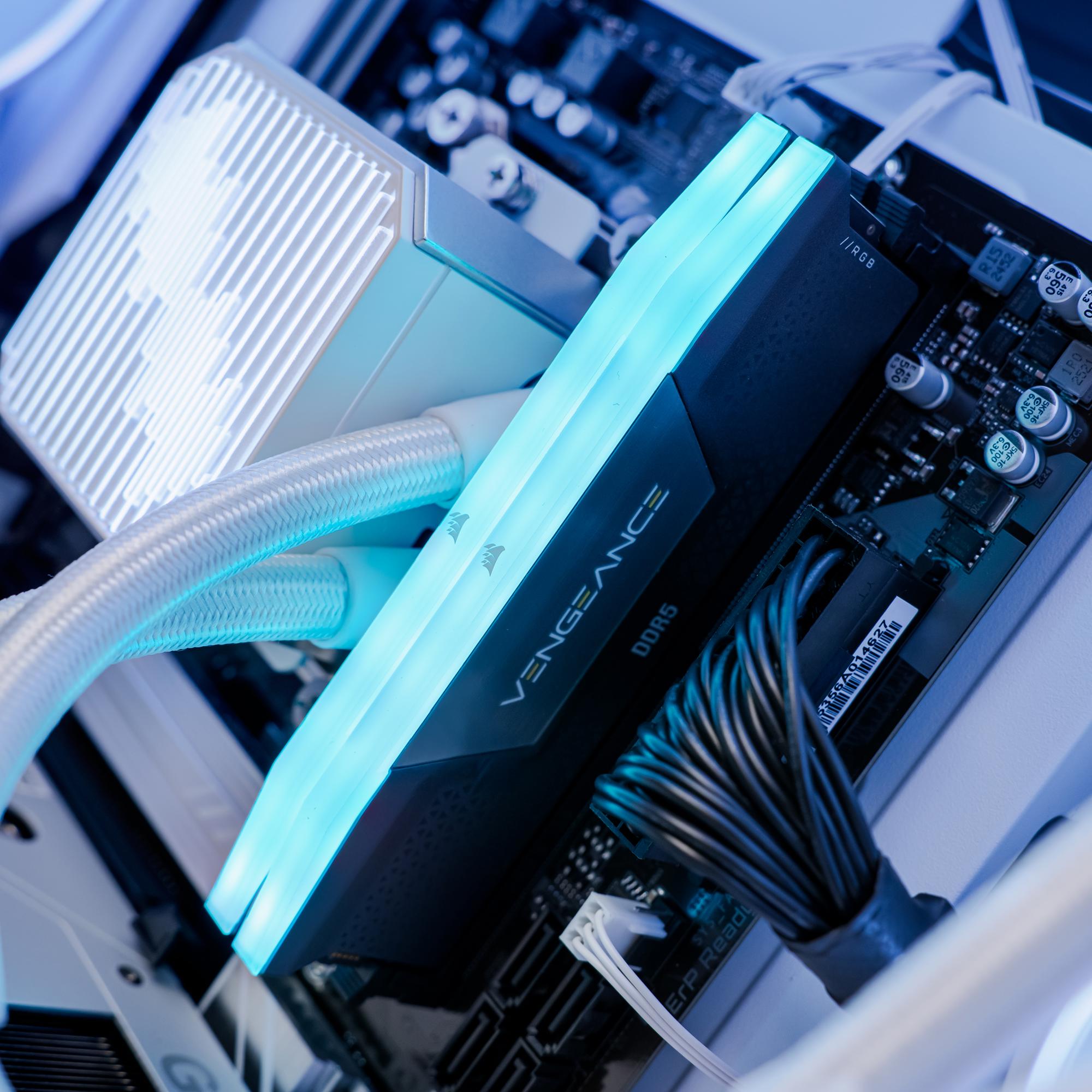 A large main feature product image of PLE Glacier RTX 5070 Prebuilt Ready To Go Gaming PC