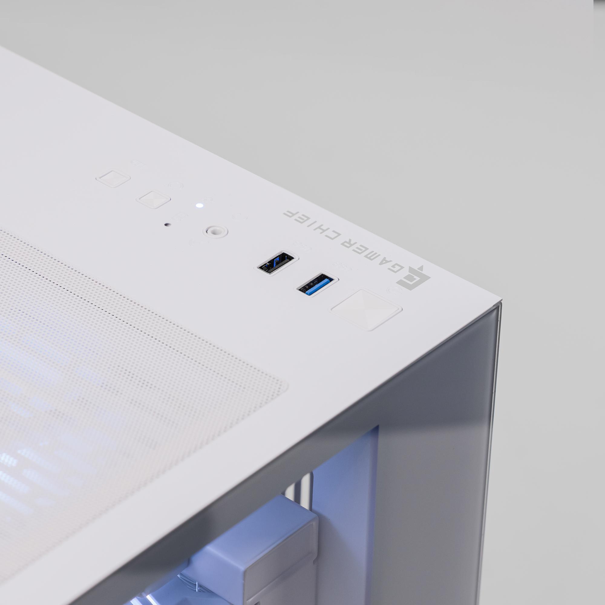 A large main feature product image of PLE Glacier RTX 5070 Prebuilt Ready To Go Gaming PC