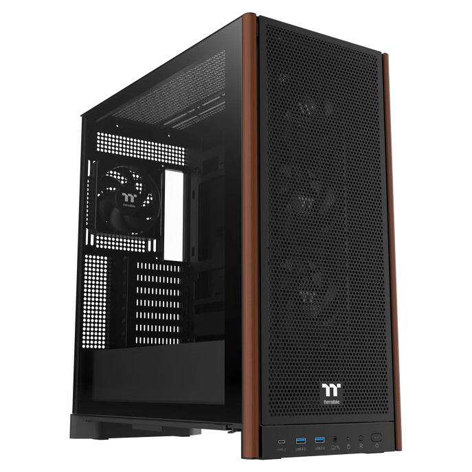 A large main feature product image of Thermaltake S370 WS Mesh Mid Tower Case Wood Edition - Black