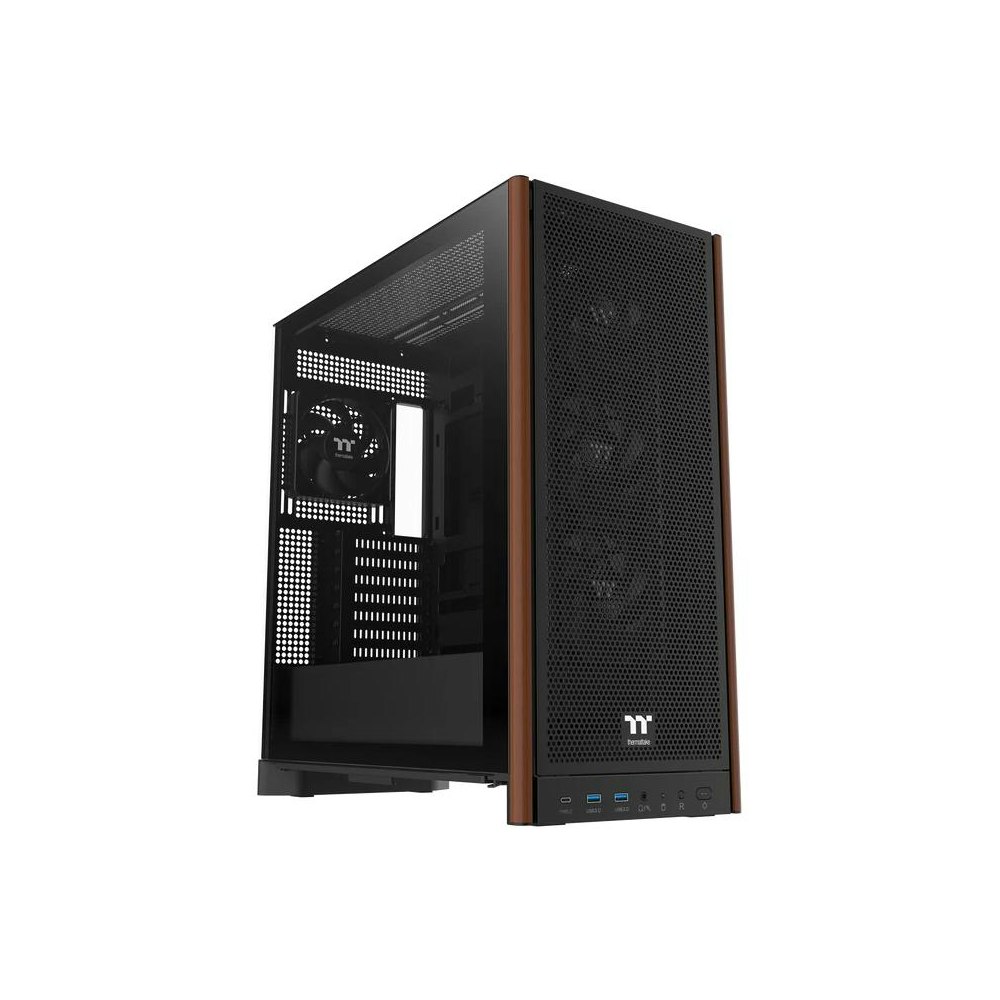 A large main feature product image of Thermaltake S370 WS Mesh Mid Tower Case Wood Edition - Black