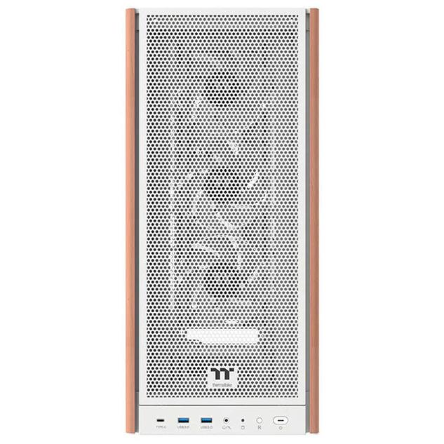 A large main feature product image of Thermaltake S370 WS Mesh Mid Tower Case Wood Edition - White
