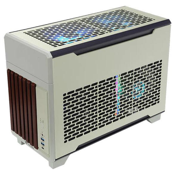 A large main feature product image of Thermaltake TR100 Wood Edition - SFF Mini ITX Case (Matcha Green)