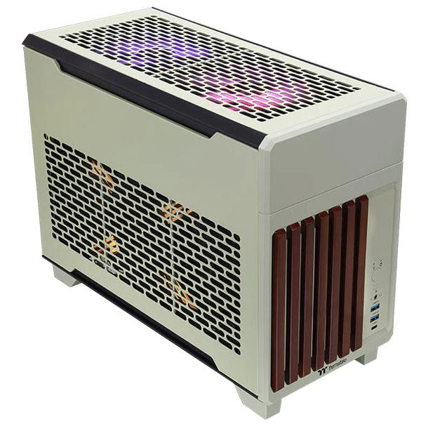 A large main feature product image of Thermaltake TR100 Wood Edition - SFF Mini ITX Case (Matcha Green)