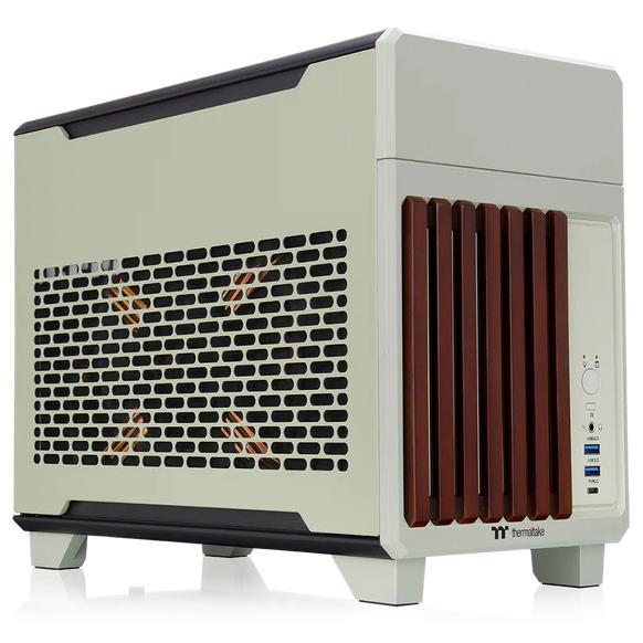 A large main feature product image of Thermaltake TR100 Wood Edition - SFF Mini ITX Case (Matcha Green)