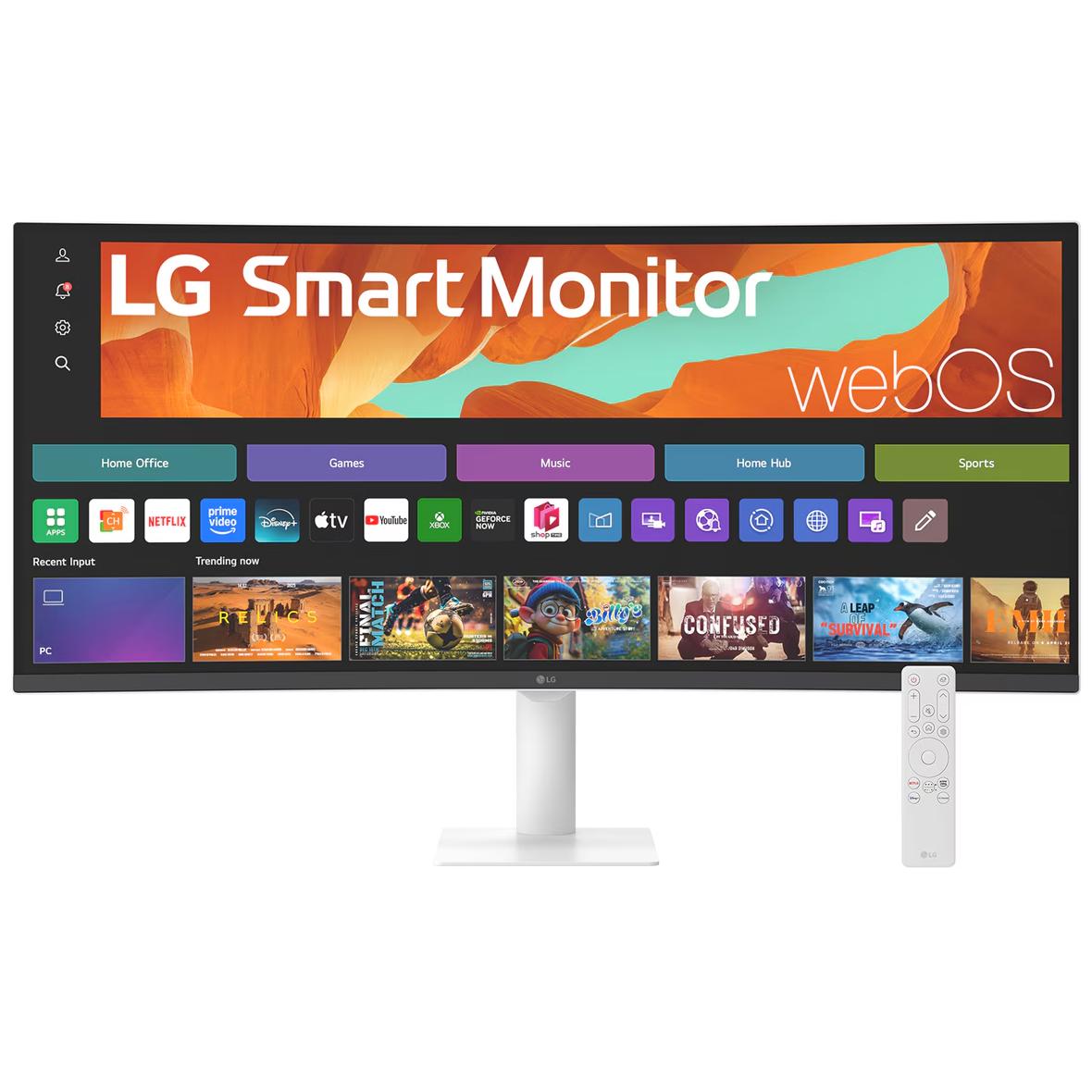 A large main feature product image of LG 34U601SA-W - 34" Curved 1440p Ultrawide 100Hz VA Smart Monitor with webOS