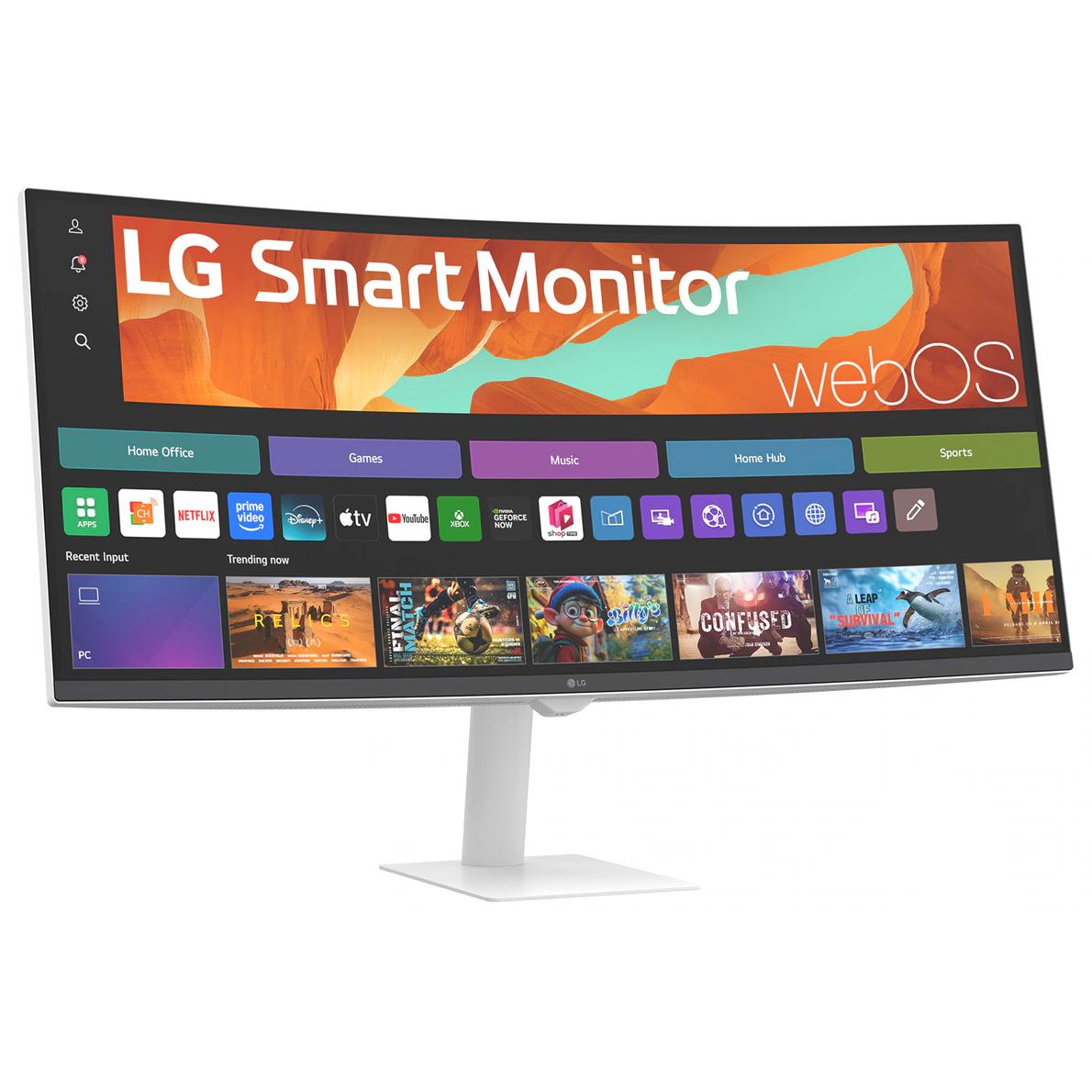 A large main feature product image of LG 34U601SA-W - 34" Curved 1440p Ultrawide 100Hz VA Smart Monitor with webOS