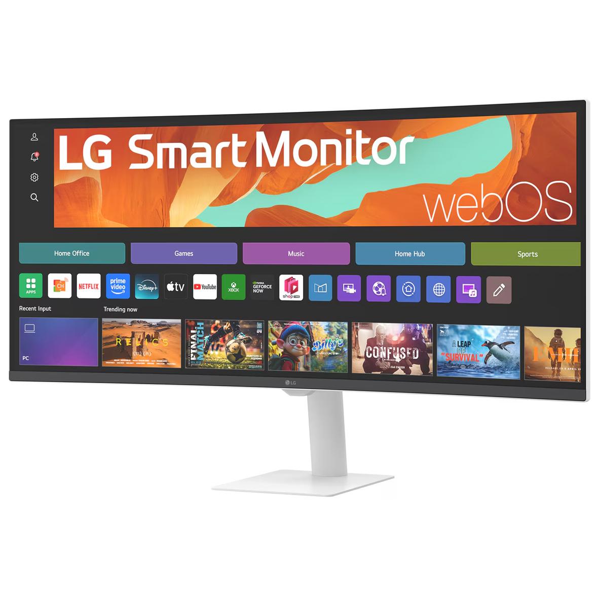 A large main feature product image of LG 34U601SA-W - 34" Curved 1440p Ultrawide 100Hz VA Smart Monitor with webOS