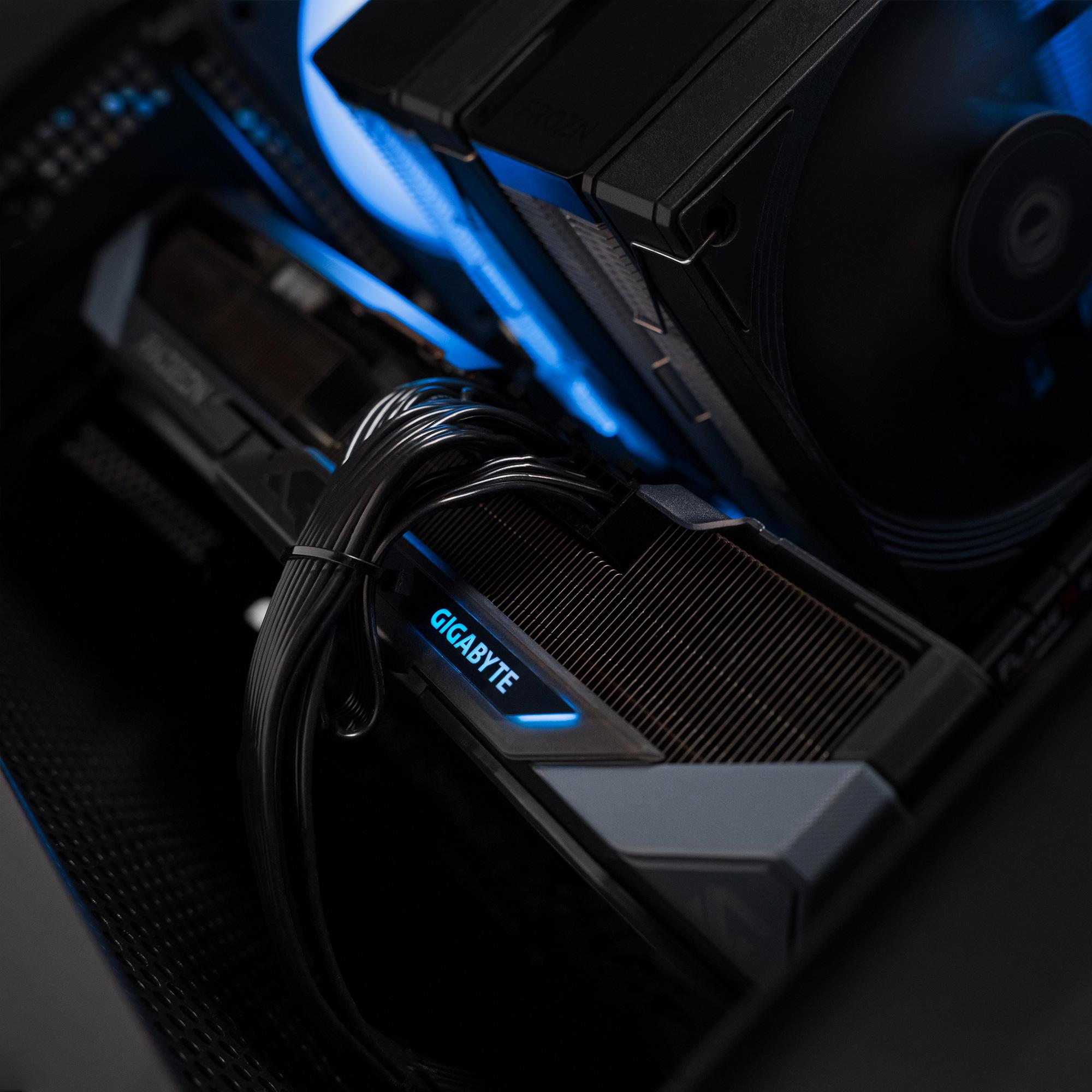 A large main feature product image of EX-DEMO PLE Ghost RX 9070 XT Prebuilt Ready To Go Gaming PC