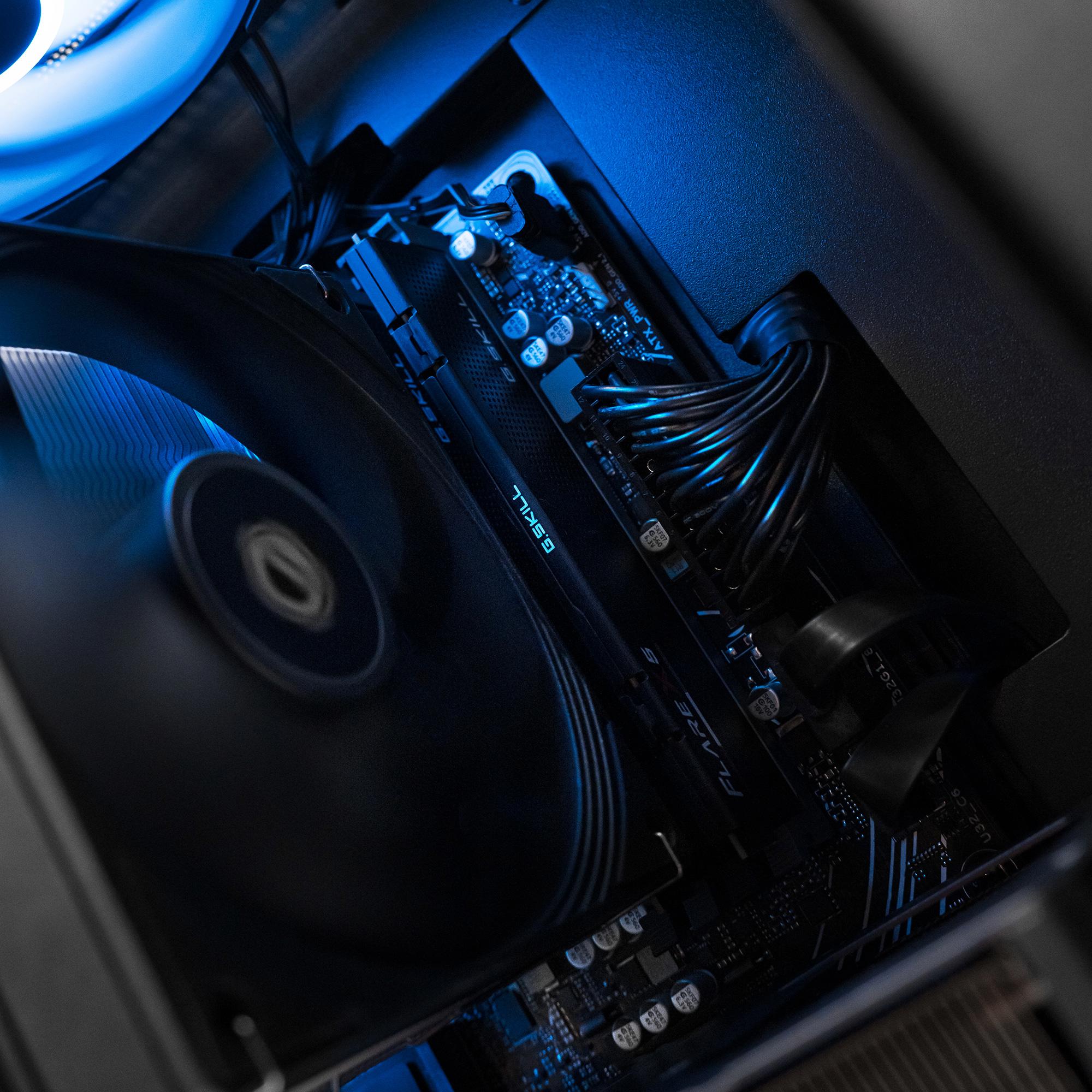 A large main feature product image of EX-DEMO PLE Ghost RX 9070 XT Prebuilt Ready To Go Gaming PC