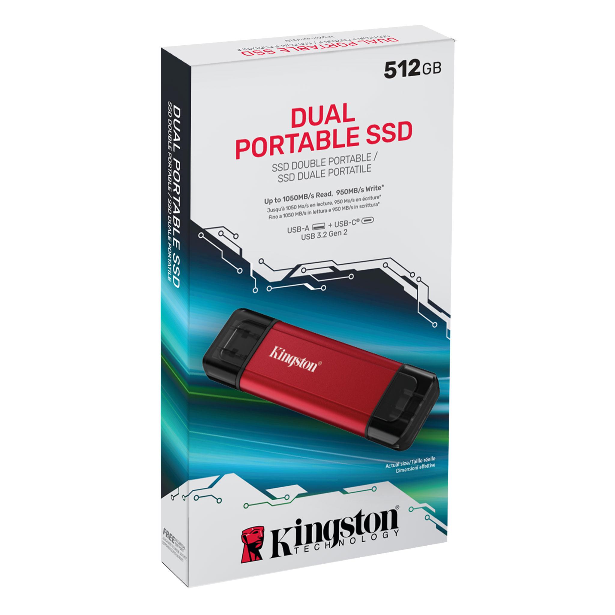 A large main feature product image of Kingston SPSD USB 3.2 Gen2 Type A/C Dual Portable External SSD - 512GB