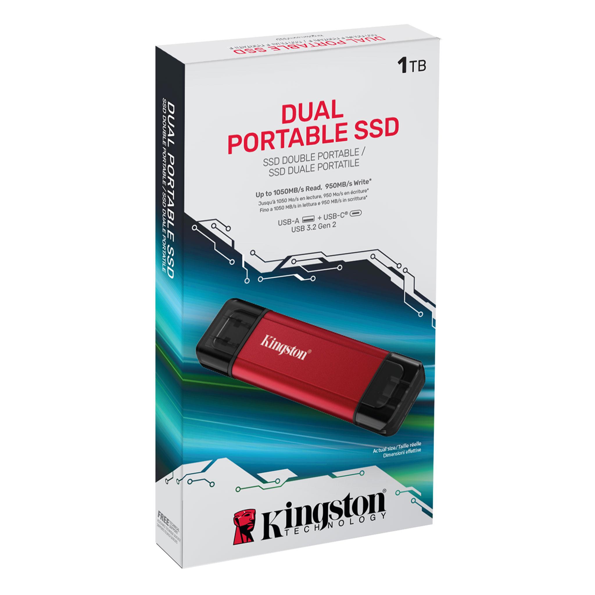 A large main feature product image of Kingston SPSD USB 3.2 Gen2 Type A/C Dual Portable External SSD - 1TB