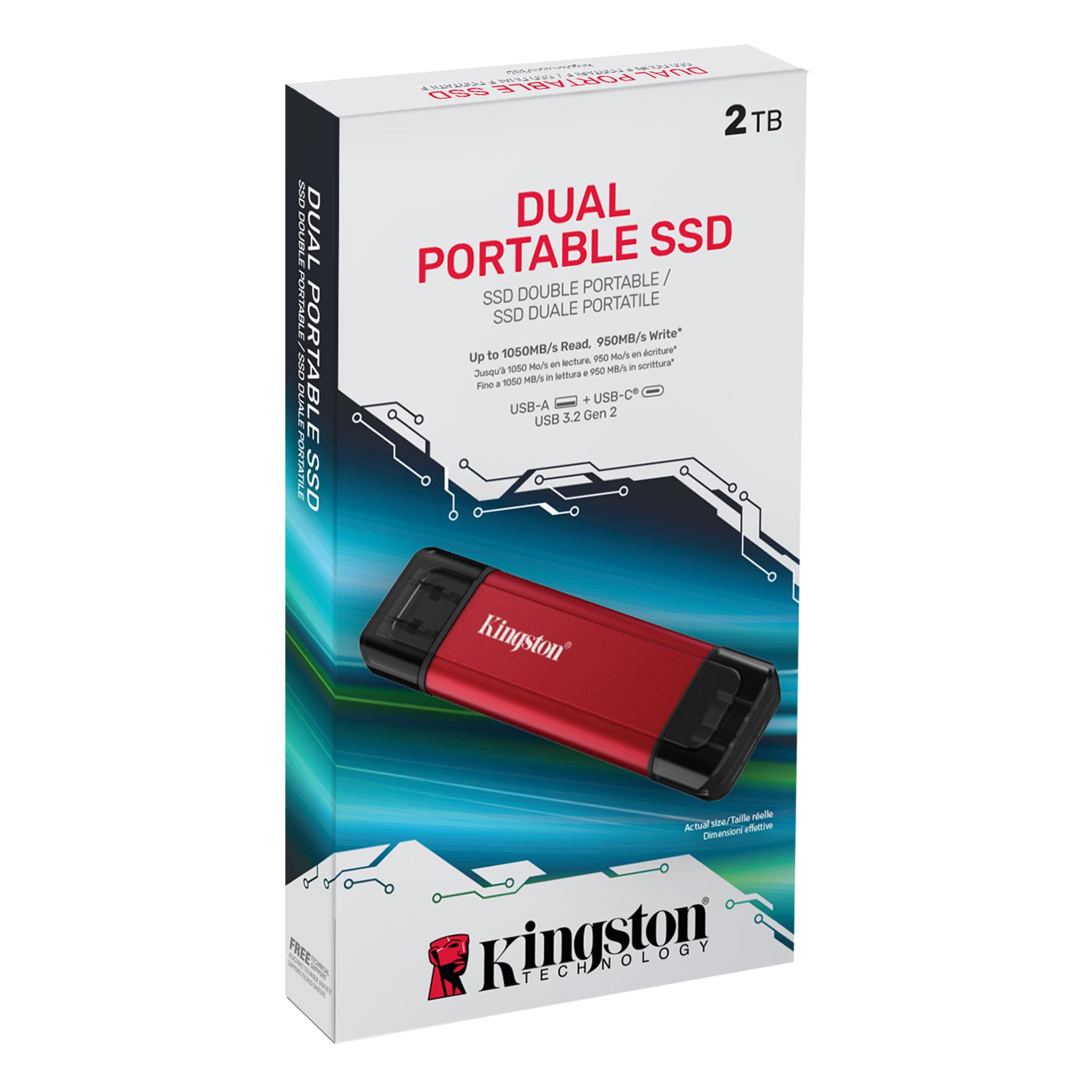 A large main feature product image of Kingston SPSD USB 3.2 Gen2 Type A/C Dual Portable External SSD - 2TB