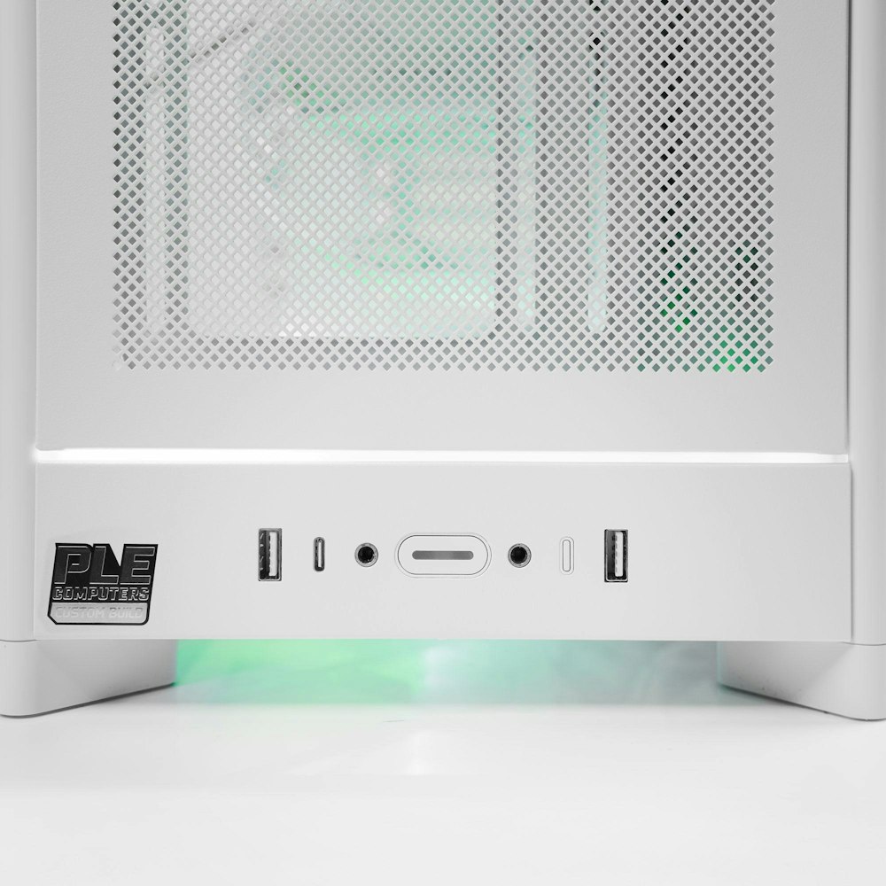 A large main feature product image of PLE Mint RX 9070 XT Prebuilt Ready To Go Gaming PC