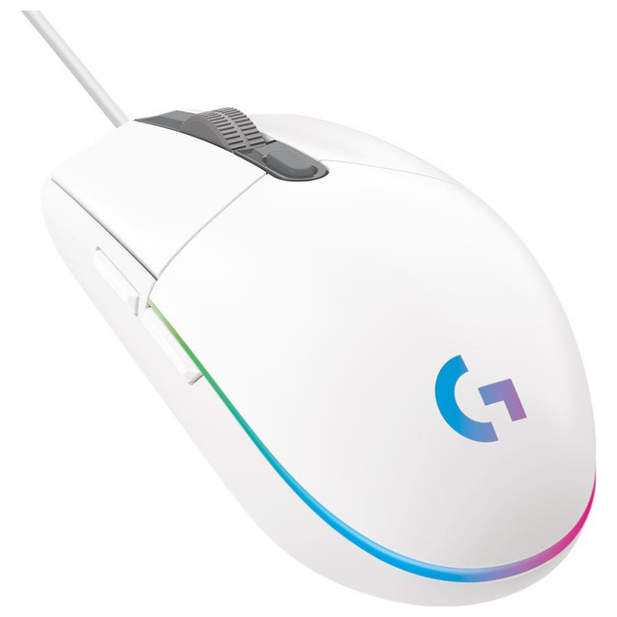 A large main feature product image of EX-DEMO Logitech G203 LIGHTSYNC RGB Gaming Mouse - White