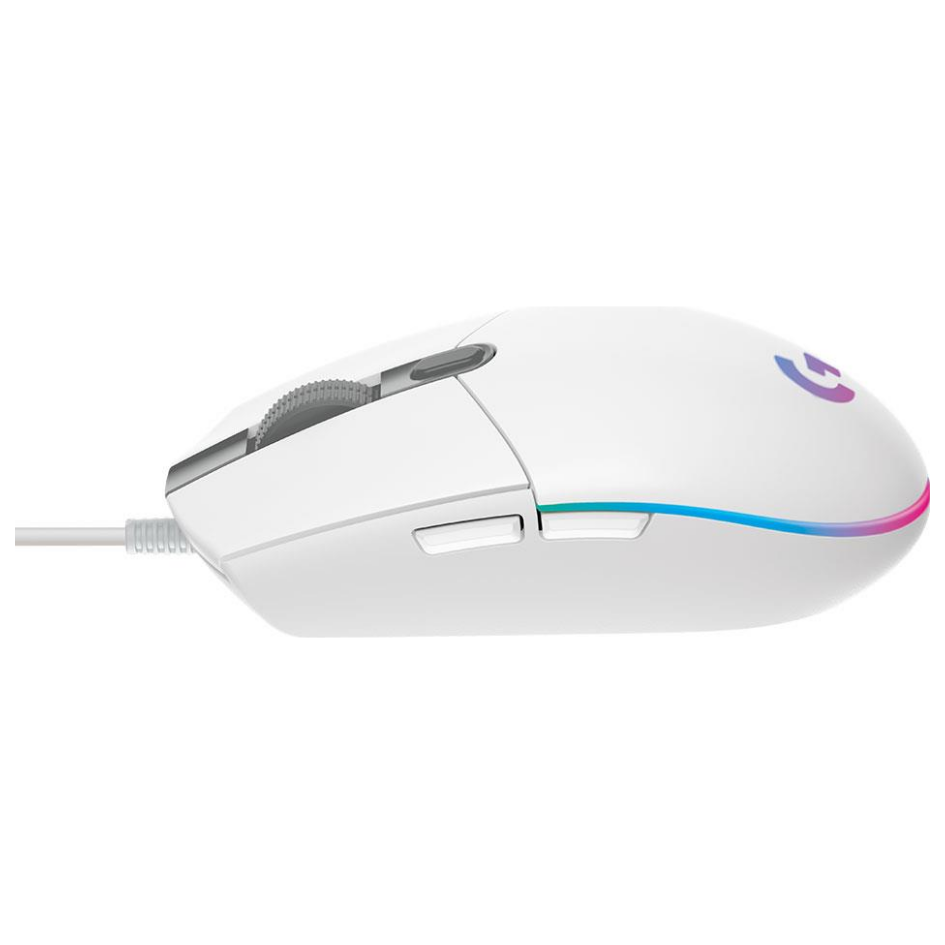 A large main feature product image of EX-DEMO Logitech G203 LIGHTSYNC RGB Gaming Mouse - White
