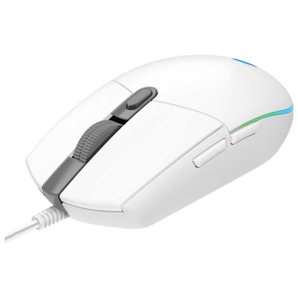 A large main feature product image of EX-DEMO Logitech G203 LIGHTSYNC RGB Gaming Mouse - White