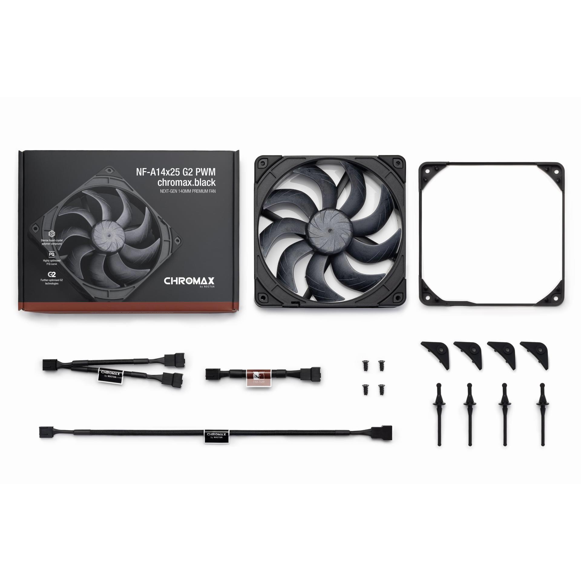 A large main feature product image of Noctua NF-A14X25 G2 PWM Chromax Black - 140mm x 25mm 1500RPM Cooling Fan